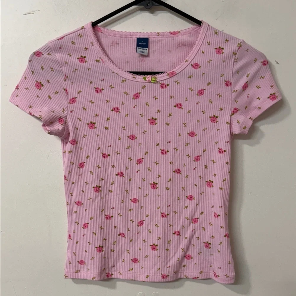 Old Navy Pink Floral Ribbed Top